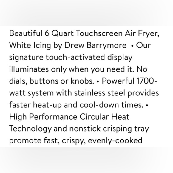 ♠️ New Beautiful 6 Quart Touchscreen Air Fryer White Icing by Drew Barrymore - Picture 2 of 10